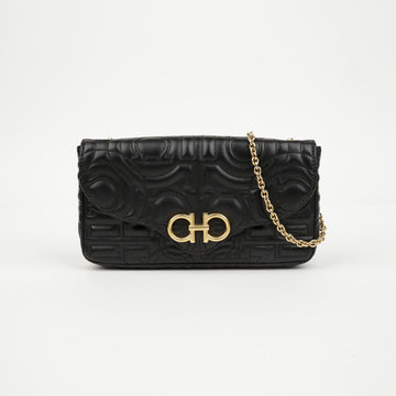 Salvatore Ferragamo Gancini Quilted Leather Chain Crossbody Bag Black 158542421 [P]