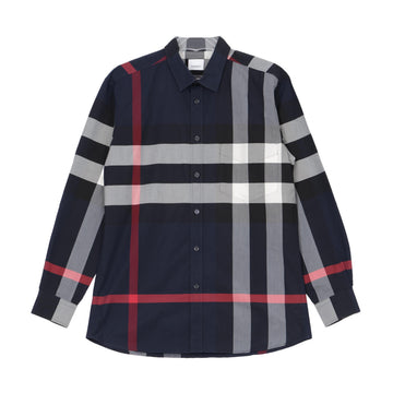 BURBERRY Karo Popeline Stretch Baumwollhemd Navy 158542401 [P]