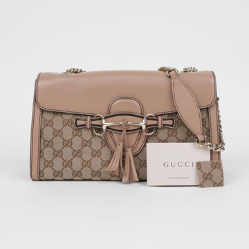 Gucci Jacquard Canvas Leather Trimming Emily Chain Shoulder Bag Pink 158542743 [P]