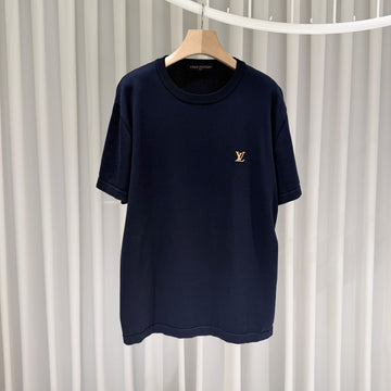LOUIS VUITTON 新作 ロゴ クルーネック シグネチャー 半袖 Tシャツ ネイビー 158843229 [P]