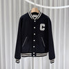 Celine Textured Wool Teddy Varsity Bomber Jacket Black 52 158843980 [P]