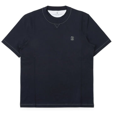 BRUNELLO CUCINELLI 刺繍ロゴステッチ半袖シャツ (ネイビー) M0B131328G CW369 151464880 [P]