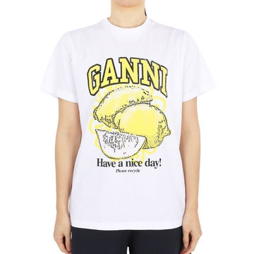 GANNI LEMON グラフィックプリント Tシャツ（ホワイト/イエロー） T3768 151 73980406 [P]