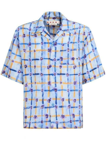 MARNI Leichte blaue Hahnentritt-Seidenhemd CUMU0213A6 UTSG09 SAB21 133042323 [P]