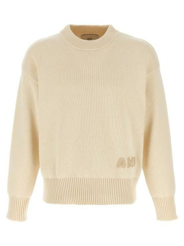 AMI Beige Baumwoll-gestickter Rundhalsausschnitt Pullover 141544007 [P]