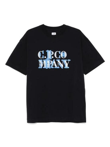 CP Company Jersey Blur Logo T-Shirt Total Eclipse 18CMTS145A 006586W 888 143276835 [P]