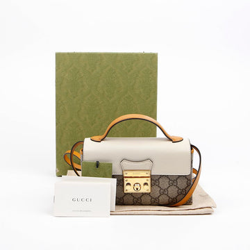 GUCCI Paddle Lock GG Supreme Mini Canvas Top Handle Schultertasche Weiß 158643442 [P]