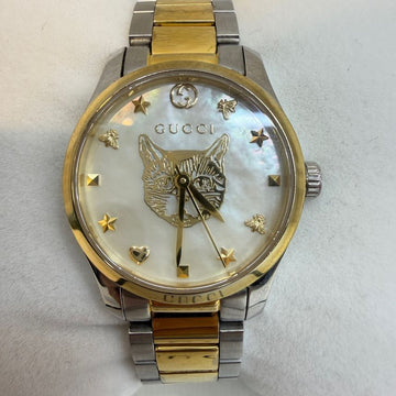 GUCCI Zeitlose Katzen-Uhr mit Perlmutt-Zifferblatt aus Metall für Damen (126.5) 158873689 [P]