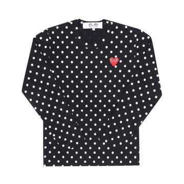 Comme Des Garcons Long Sleeve Red Heart Patch Polka Dot Long Sleeve T-Shirt 157374583 [P]