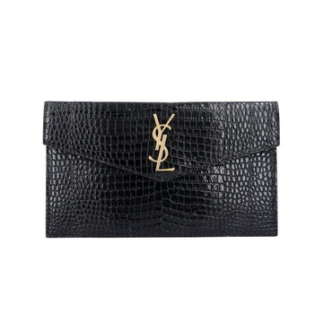 Saint Laurent Cassandra Monogram Crocodile Embossed Envelope Clutch with Gold Hardware Small 157954770 [P]