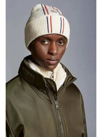 Moncler Logo Patch Tricolor Wool Beanie 151062456 [P]