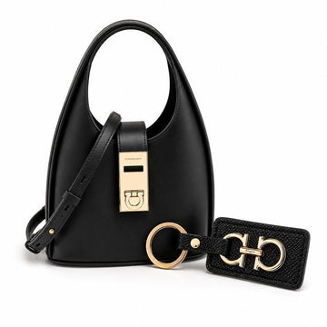 Salvatore Ferragamo Gancini Buckle Mini Hobo Bag & Keyring Set 21-3978, 22-E014 NERO 157337271 [P]