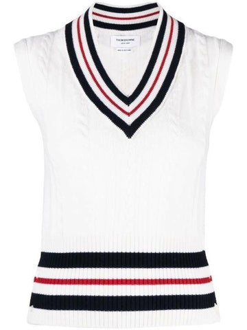 THOM BROWNE Kaschmir RWB Kabel V-Neck Weste FKV184A Y2001 100 133071899 [P]