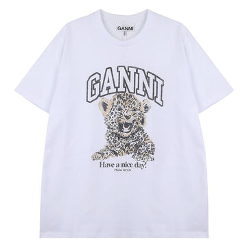 GANNI Weißes Basic-Jersey-Leopard-Relaxtes T-Shirt 141983379 [P]