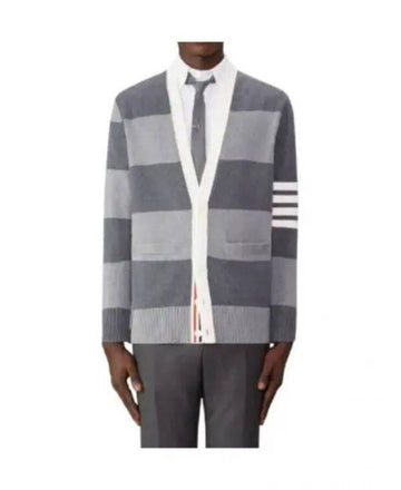 THOM BROWNE Baumwoll-Rugby 4-Bar V-Neck Cardigan L.Gray 152201037 [P]