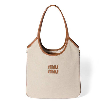 MIU MIU 26FW Canvas- und Leder-Ivy-Bag Beige Brandy 5BG231 ACRN F062F 158876216 [P]