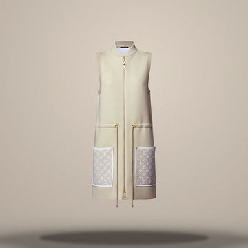 LOUIS VUITTON Monogram-Akzent Reißverschlusskleid Creme 158877528 [P]