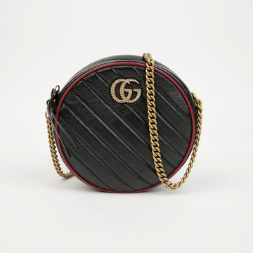 Gucci GG Marmont Mini Round Crossbody Bag Black Red 158643055 [P]