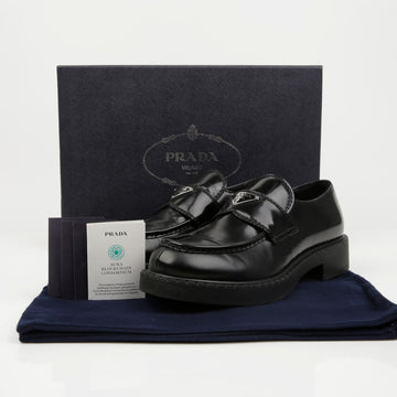 PRADA Herren Dreiecklogo Gebürstetes Leder Schwarz Slipper 158667188 [P]