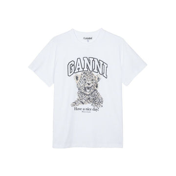 GANNI Basic Jersey Leopard Relaxed T-Shirt Weiß T4124-943 152602720 [P]