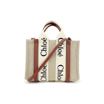 Chloe Woody Small Tote Shoulder Bag White Brown 90U 153210852 [P]