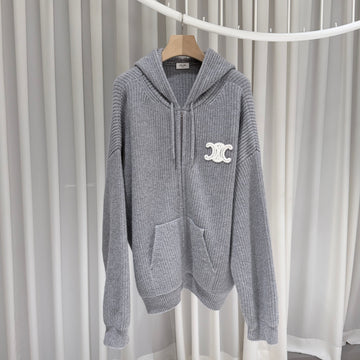 CELINE トリオペ ウール リブニット フーデッド ジャケット 158964302 [P]