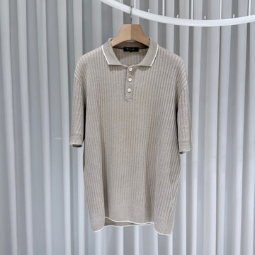 LORO PIANA カラーネックニット半袖Tシャツ ベージュ 50 158964445 [P]