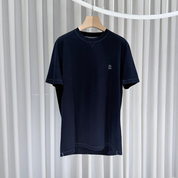BRUNELLO CUCINELLI (Sランク/XL) / ロゴ コットン クルーネック 半袖 Tシャツ ネイビー 158964681 [P]