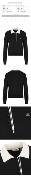 CELINE Triope besticktes Cashmere Polo-Strick in Schwarz-Weiß RX0FD0W27 38OF 158978303 [P]