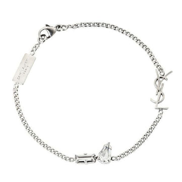 Saint Laurent Rhinestone Silver Monogram Charm Bracelet 151310845 [P]