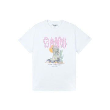 Ganni Women's Basic Cotton Jersey Boot Print T-Shirt Bright White A1050075-151 149777534 [P]