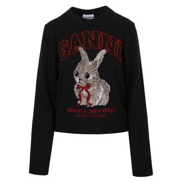GANNI Grauer Bunny Grafik Strickpullover 153747543 [P]