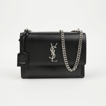Saint Laurent Sunset Medium Smooth Leather Chain Crossbody Bag Black Silver 158641871 [P]