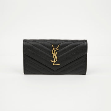 SAINT LAURENT モノグラム フラップ 長財布 ゴールド ブラック 158643016 [P]