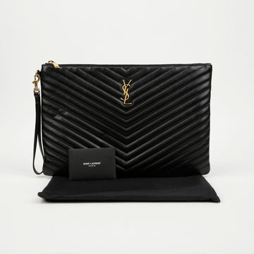 Saint Laurent Cassandra Matelassé Quilted Leather Document Holder Black Gold 158672841 [P]