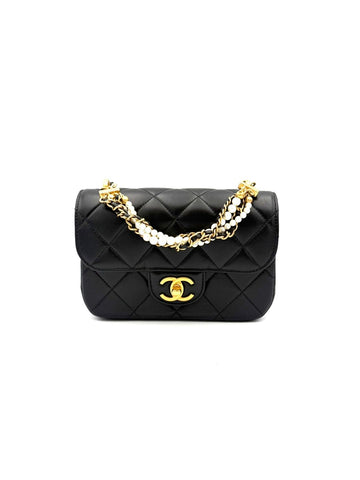 CHANEL Mini Klappenhandtasche mit Perlenverzierung Schwarz (AS6009) 159027100 [P]