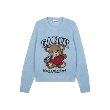 Ganni Women's Graphic Wool Sweater Knit Baby Blue A1070047-646 150437799 [P]