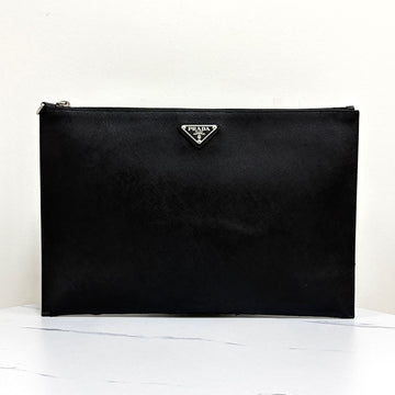 Prada Saffiano Triangle Logo Clutch Bag Black 159030454 [P]