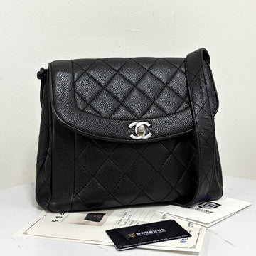 CHANEL Caviar Leather Silver Shoulder Bag Black 159031651 [P]