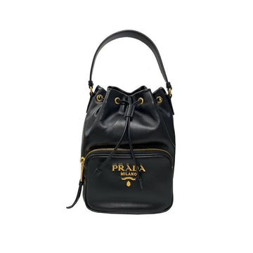 Prada 25FW Pochettino Gold Logo Vitello Bucket Bag Black 1BH038 2C35 F0002 150062720 [P]