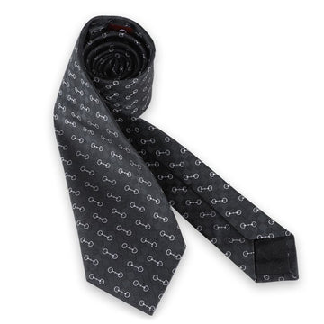 GUCCI Herren Pferdebiss Jacquard Seidenkrawatte (Schwarz/Weiß) 1077 150975072 [P]
