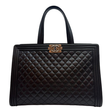 CHANEL Boy Shopping Tote Bag Lammleder Schwarz 159047720 [P]