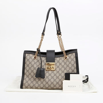 Gucci GG Supreme Paddlelock Medium Canvas Chain Shoulder Bag Black 158665474 [P]