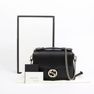 GUCCI Interlocking Leder Top Handle Chain Schultertasche Schwarz 158677686 [P]