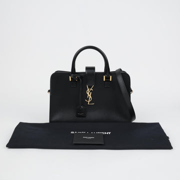 SAINT LAURENT Baby Leder Tote Schultertasche Schwarz Goldtöne 158667294 [P]