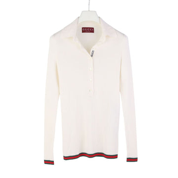 GUCCI 810315 Stickerei Cashmere Seiden Polohemd Weiß XS 37596Y-2 159051443 [P]