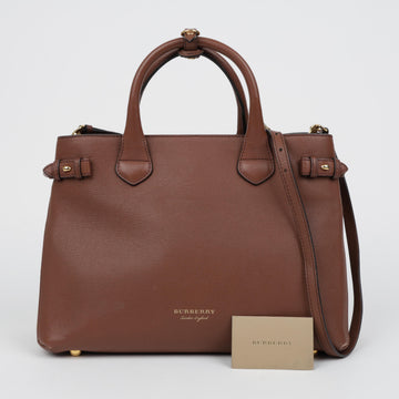 BURBERRY Medium Leder Housecheck Banner Tote Bag Braun 158873886 [P]