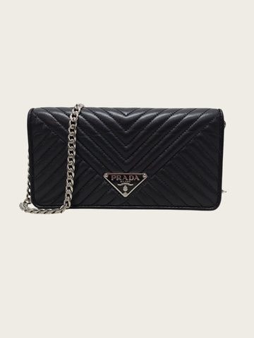 PRADA Schwarze Dreieckslogo WOC Ketten Mini Tasche 159051666 [P]