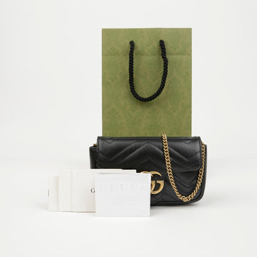 GUCCI Marmont Matelassé Supermini Schultertasche Schwarz Gold 158665112 [P]