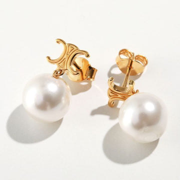 Celine Triomphe Pearl Earring in Brass with Gold Finish 146723601 [P]